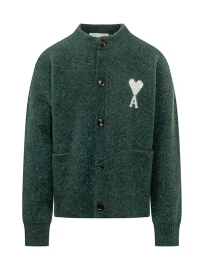 Ami Alexandre Mattiussi Crewneck Cardigan In Green