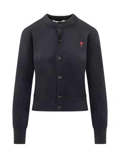 Ami Alexandre Mattiussi Crewneck Cardigan In Marine Rouge