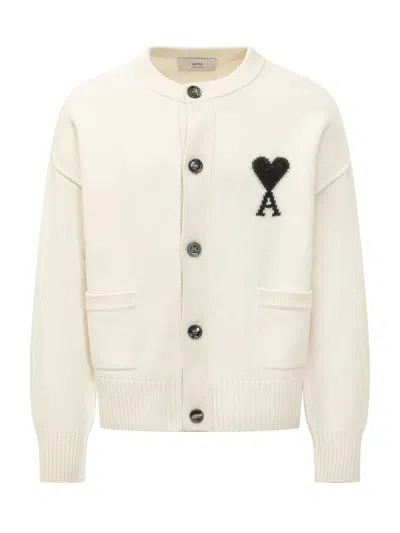 Ami Alexandre Mattiussi Crewneck Cardigan In Neutral