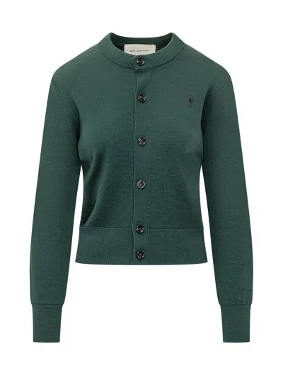 Ami Alexandre Mattiussi Crewneck Cardigan In Vert Bouteille