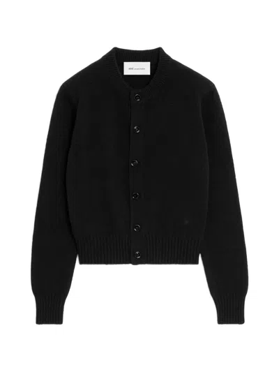 Ami Alexandre Mattiussi Crew-neck Cashmere Cardigan With Ami De Coeur In Black