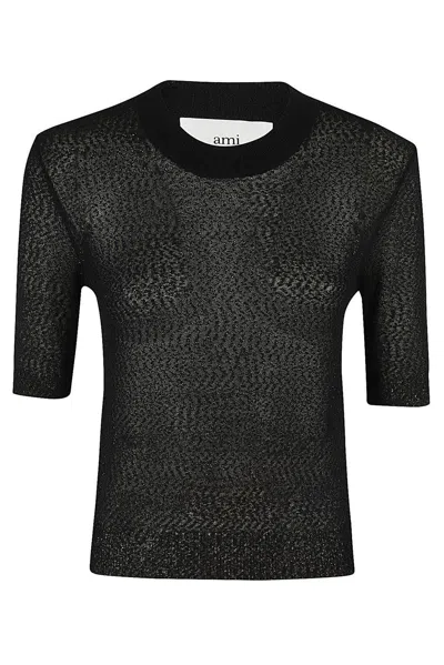 Ami Alexandre Mattiussi Crewneck Cropped Knitted Top In Black