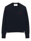 Ami Alexandre Mattiussi Crewneck Heart-embroidered Wool Sweater In Blue