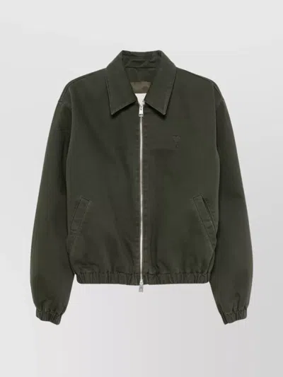Ami Alexandre Mattiussi Crewneck Jacket With Elasticated Cuffs And Hem In Black