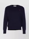 Ami Alexandre Mattiussi Ami Navy Blue Cotton Jersey Sweater With Signature Embroidered Motif In Blue