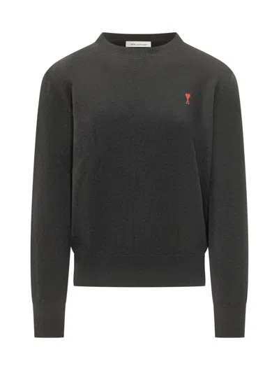 Ami Alexandre Mattiussi Crewneck Sweater With Adc In Black/red