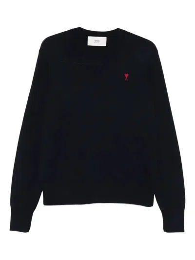 Ami Alexandre Mattiussi Crewneck Sweater With Contrasted "ami De Coeur In Black