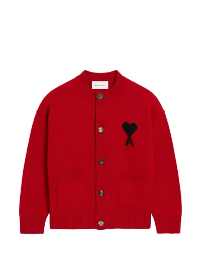 Ami Alexandre Mattiussi Crewneck Wool Cardigan With Ami De Coeur In Multi