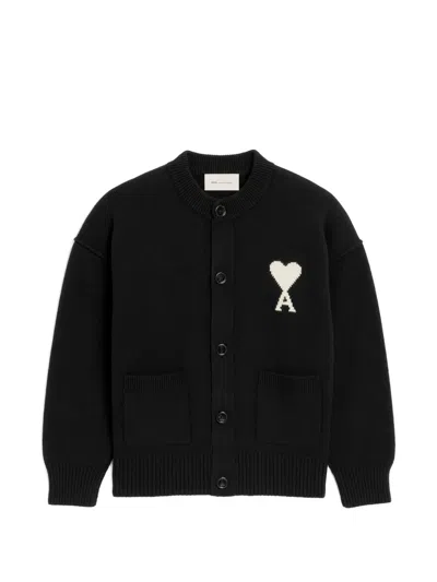 Ami Alexandre Mattiussi Crewneck Wool Cardigan With Ami De Coeur In Multi