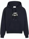 Ami Alexandre Mattiussi Cropped Black Hoodie With Textured Logo In Blue