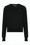 Ami Alexandre Mattiussi Cropped Black Merino Wool Sweater In Black