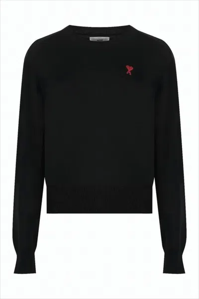 Ami Alexandre Mattiussi Cropped Black Merino Wool Sweater