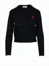 Ami Alexandre Mattiussi Cropped Black Merino Wool Sweater With Embroidered Heart In Black