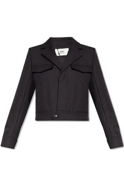 Ami Alexandre Mattiussi Cropped Black Wool Jacket With Notch Lapels