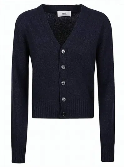 Ami Alexandre Mattiussi Cropped Blue Cardigan With Deep V-neckline