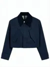 Ami Alexandre Mattiussi Cropped Boxy Jacket With Contrasting Collar And Flap Pockets In Blue
