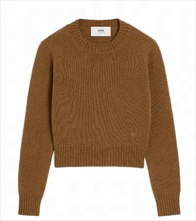 Ami Alexandre Mattiussi Cropped Brown Cashmere Blend Sweater With Heart Detail