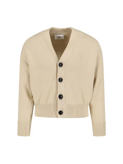 Ami Alexandre Mattiussi V-neck Rib-knit Cardigan In Cream