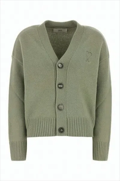 Ami Alexandre Mattiussi Cropped Cardigan With V-neckline And Button-down Front In Green