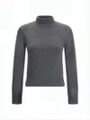 Ami Alexandre Mattiussi Cropped Cashmere Blend Turtleneck Sweater With Ribbed Detailing In Gray