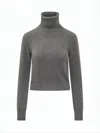 Ami Alexandre Mattiussi Cropped Cashmere Turtleneck Sweater With Ribbed Details In Gray