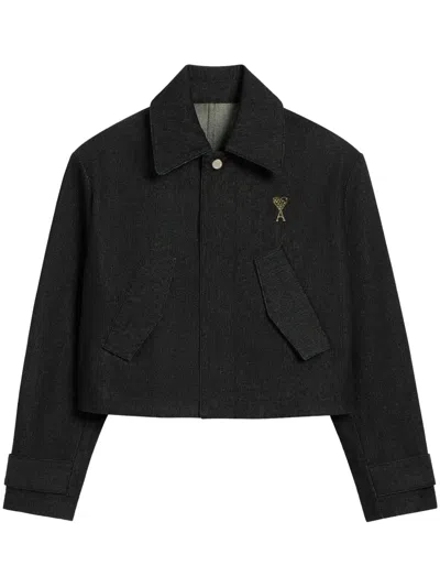Ami Alexandre Mattiussi Cropped Denim Jacket In Black