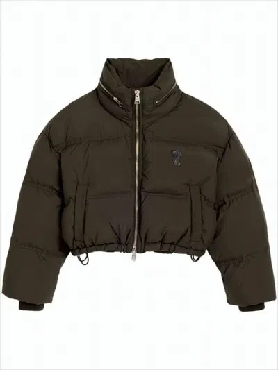 AMI ALEXANDRE MATTIUSSI CROPPED OVERSIZED PUFFER JACKET WITH HIGH COLLAR AND ZIP CLOSURE