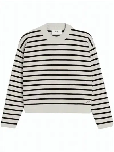Ami Alexandre Mattiussi Cropped Sweater With Classic Stripe Pattern In White
