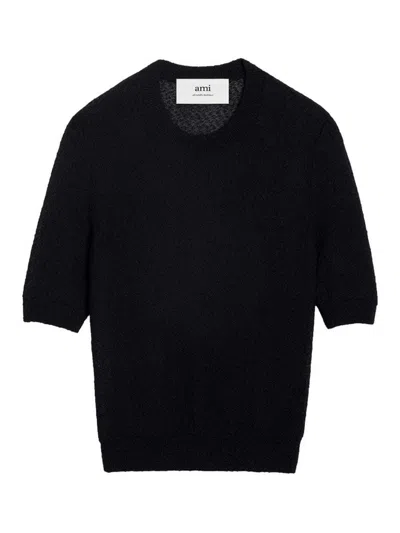 Ami Alexandre Mattiussi Cropped Textured-knit Top In Black
