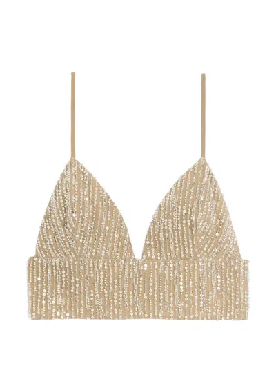 Ami Alexandre Mattiussi Cropped Top With Sequin Embroidery In Neutral