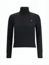 Ami Alexandre Mattiussi Cropped Turtleneck Sweater With Fitted Silhouette In Black