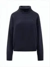 Ami Alexandre Mattiussi Cropped Turtleneck Sweater With Ribbed Neckline And Heart Detail In Blue