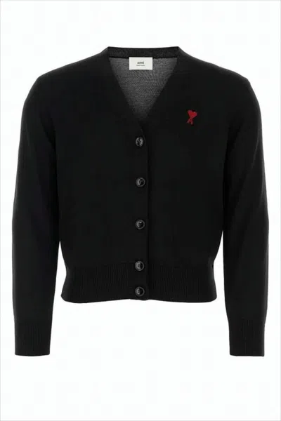 Ami Alexandre Mattiussi Cropped V-neck Cardigan With Button-down Front In Black