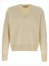 Ami Alexandre Mattiussi Cropped V-neck Sweater With Ribbed Details In Neutral