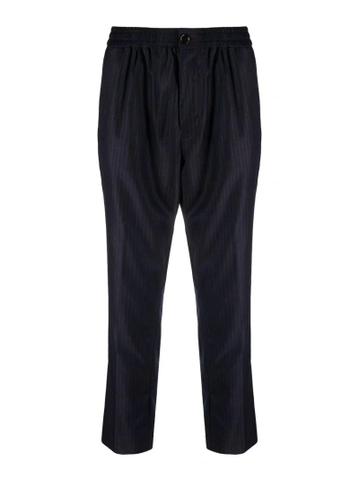 Ami Alexandre Mattiussi Pinstripe Cropped Wool Trousers In Dark Blue