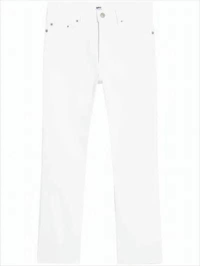 AMI ALEXANDRE MATTIUSSI CROPPED WHITE DENIM PANTS WITH CLASSIC FIVE-POCKET DESIGN