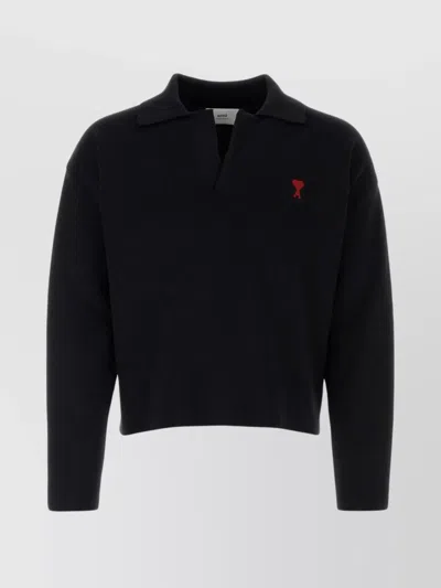 Ami Alexandre Mattiussi Black Polo Sweater With Embroidered Ami De Coeur Logo In Cotton Woman