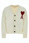 Ami Alexandre Mattiussi Cropped Wool Cardigan With Embroidered Heart Detail In Gray