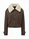 Ami Alexandre Mattiussi Cropped Wool Jacket With Plush Shearling Collar In Brown