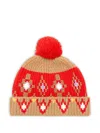 Ami Alexandre Mattiussi Cross-stitch Pompom Beanie In Brown