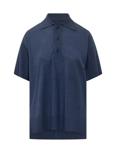 Ami Alexandre Mattiussi Cut Sleeve Polo With Button Detail In Blue