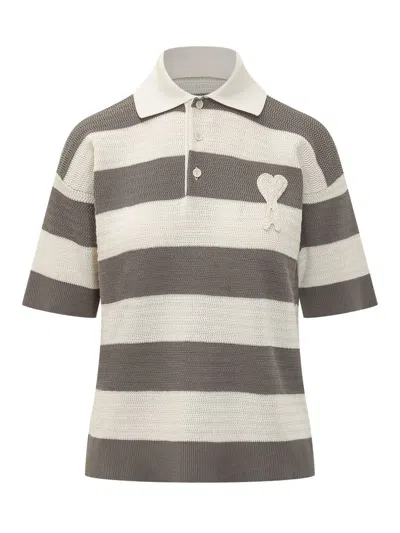 Ami Alexandre Mattiussi Cut Sleeve Polo With Striped Design In Multi
