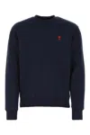 Ami Alexandre Mattiussi Ami Navy Blue Cotton Jersey Sweater With Signature Embroidered Motif In Dark Blue