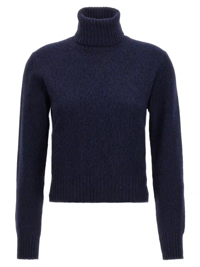 AMI ALEXANDRE MATTIUSSI DARK BLUE LOGO CACHEMIRE SWEATER
