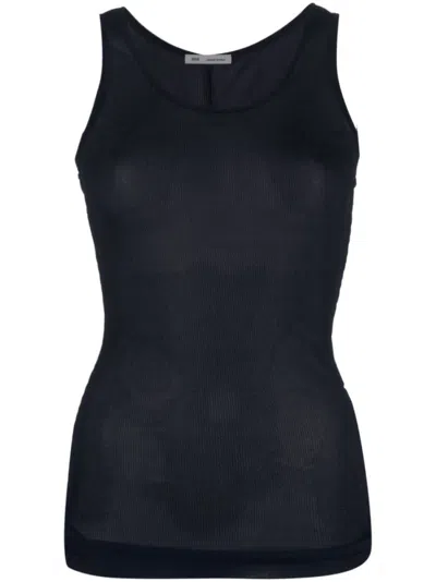 AMI ALEXANDRE MATTIUSSI DARK BLUE U-NECK SEMI-SHEER TANK TOP