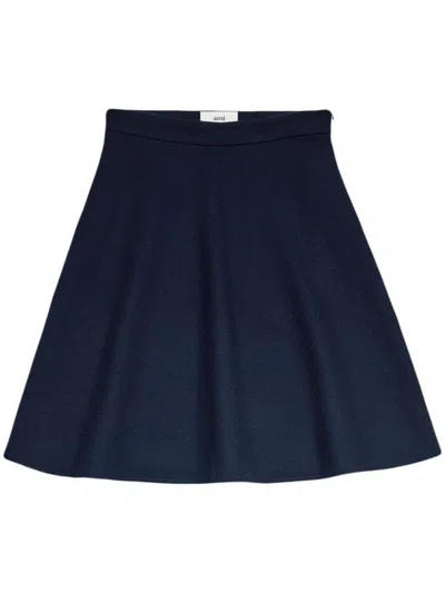 AMI ALEXANDRE MATTIUSSI DARK BLUE VIRING-WOOL BLEND A-LINE SKIRT
