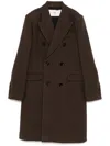 Ami Alexandre Mattiussi Long Double-breasted Coat With Central Vent In Dark Brown