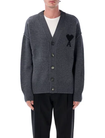 AMI ALEXANDRE MATTIUSSI DARK GREY AMI DE COEUR WOOL CARDIGAN