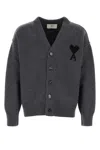Ami Alexandre Mattiussi Ami Paris Ami De Coeur Heather Grey Wool Cardigan In Gray