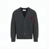 Ami Alexandre Mattiussi Dark Grey Wool Cardigan With V-neckline In Black